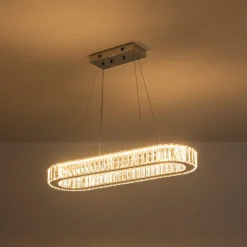 Luxe Chrome Crystal Dimmable LED Oval Halo Island Pendant
