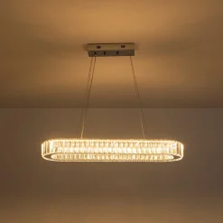Luxe Chrome Crystal Dimmable LED Oval Halo Island Pendant