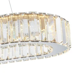 Luxe Chrome Crystal Dimmable LED Oval Halo Island Pendant