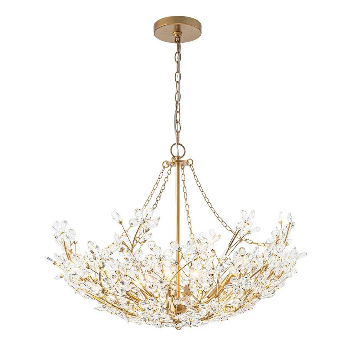 Luxe Gold Crystal Blossom Floral Basket Chandelier