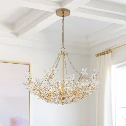 Luxe Gold Crystal Blossom Floral Basket Chandelier