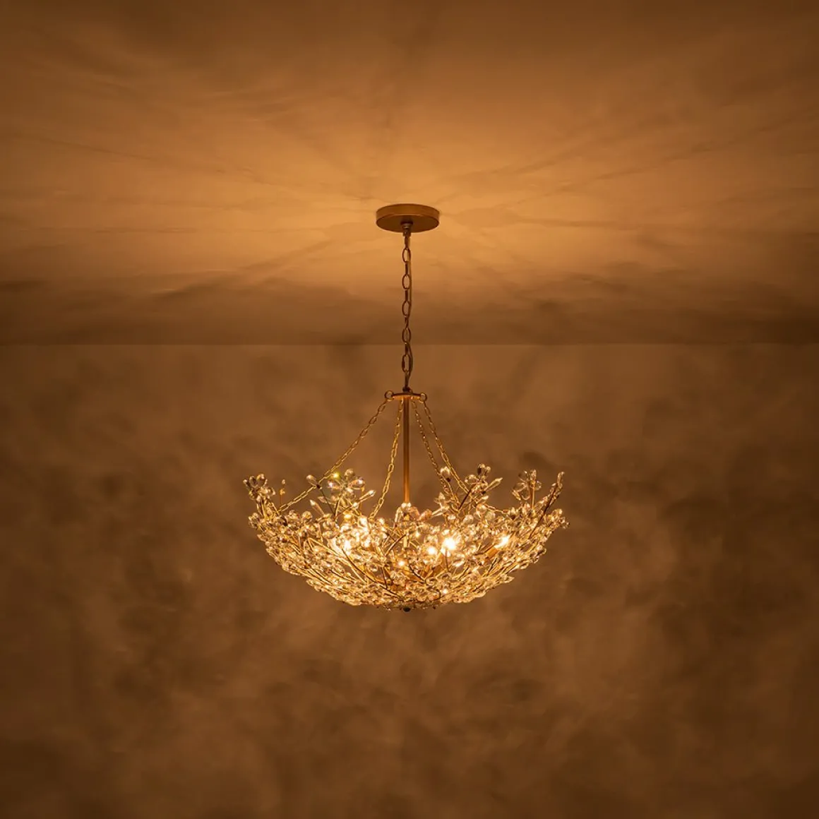 Luxe Gold Crystal Blossom Floral Basket Chandelier