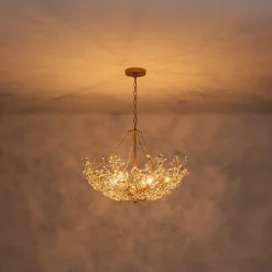Luxe Gold Crystal Blossom Floral Basket Chandelier