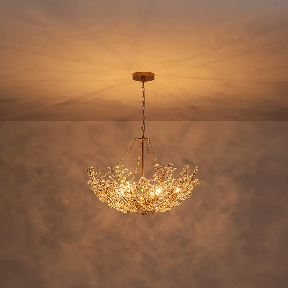Luxe Gold Crystal Blossom Floral Basket Chandelier