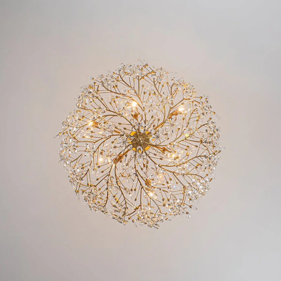 Luxe Gold Crystal Blossom Floral Basket Chandelier