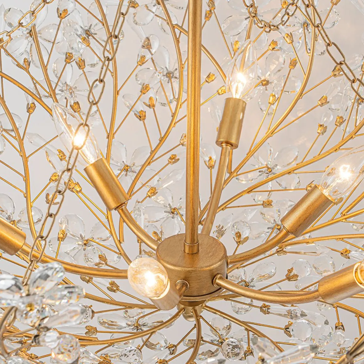 Luxe Gold Crystal Blossom Floral Basket Chandelier