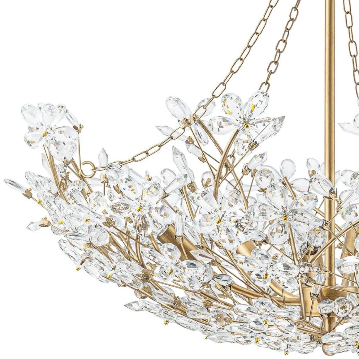 Luxe Gold Crystal Blossom Floral Basket Chandelier