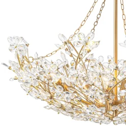 Luxe Gold Crystal Blossom Floral Basket Chandelier