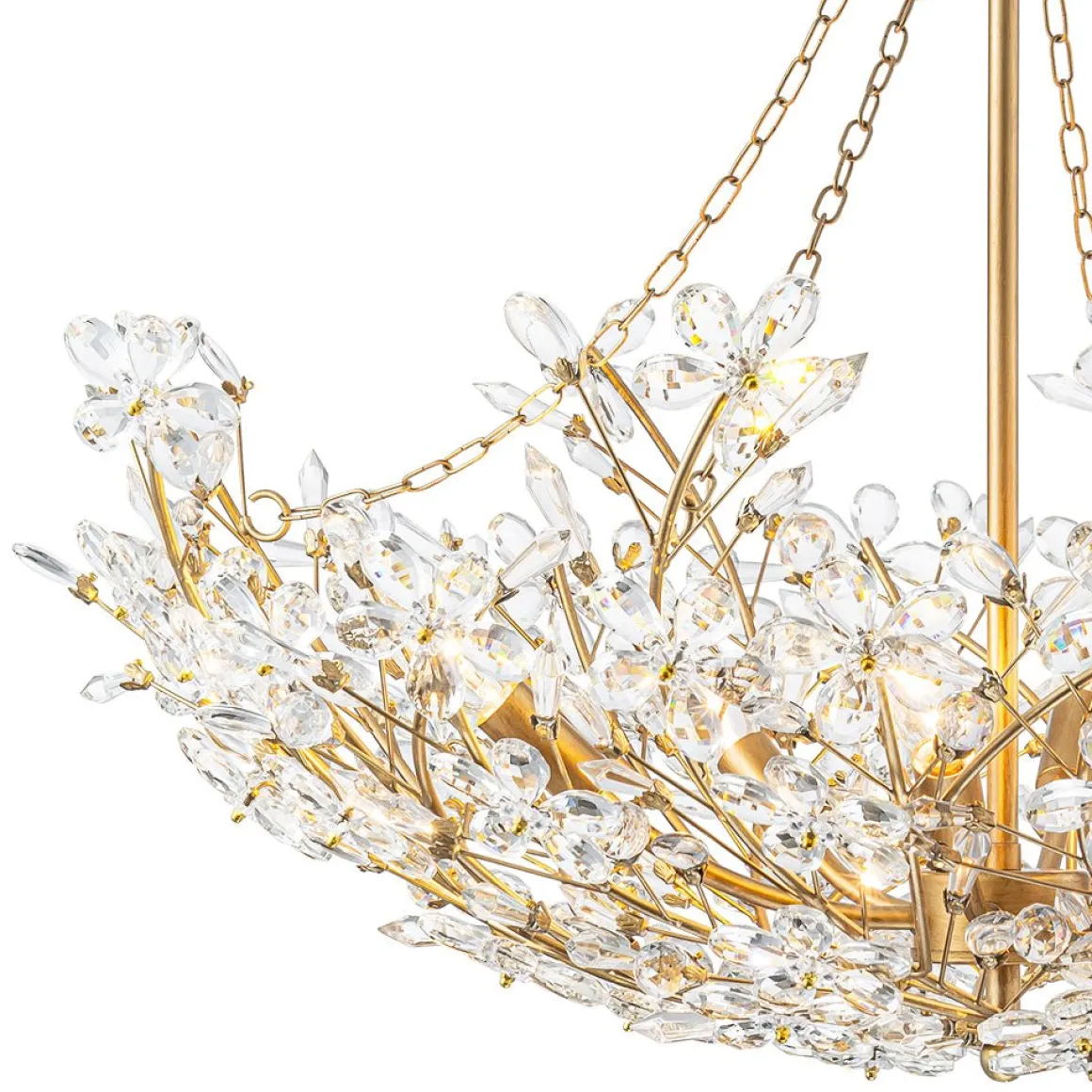 Luxe Gold Crystal Blossom Floral Basket Chandelier