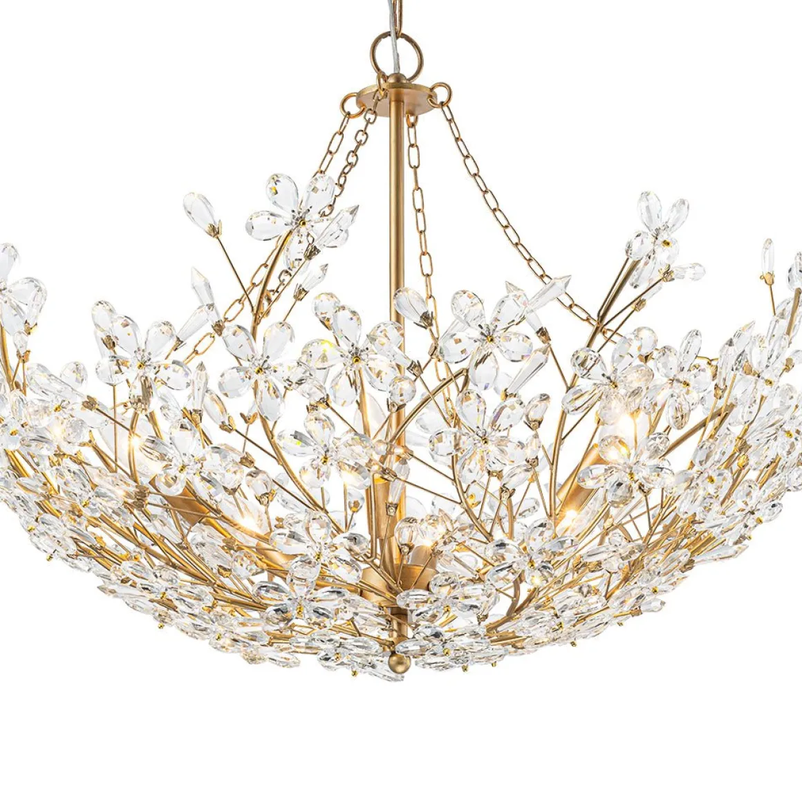 Luxe Gold Crystal Blossom Floral Basket Chandelier