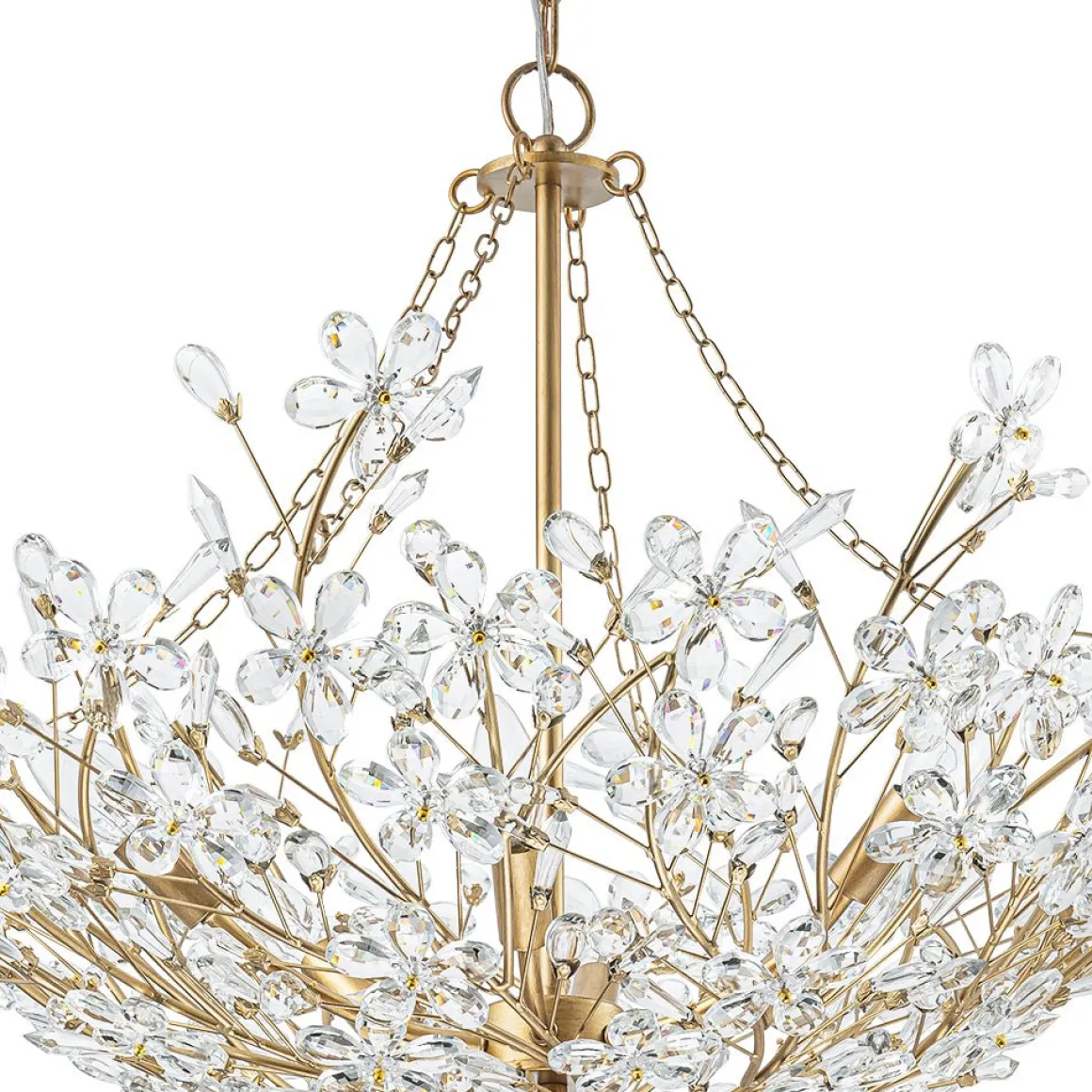 Luxe Gold Crystal Blossom Floral Basket Chandelier