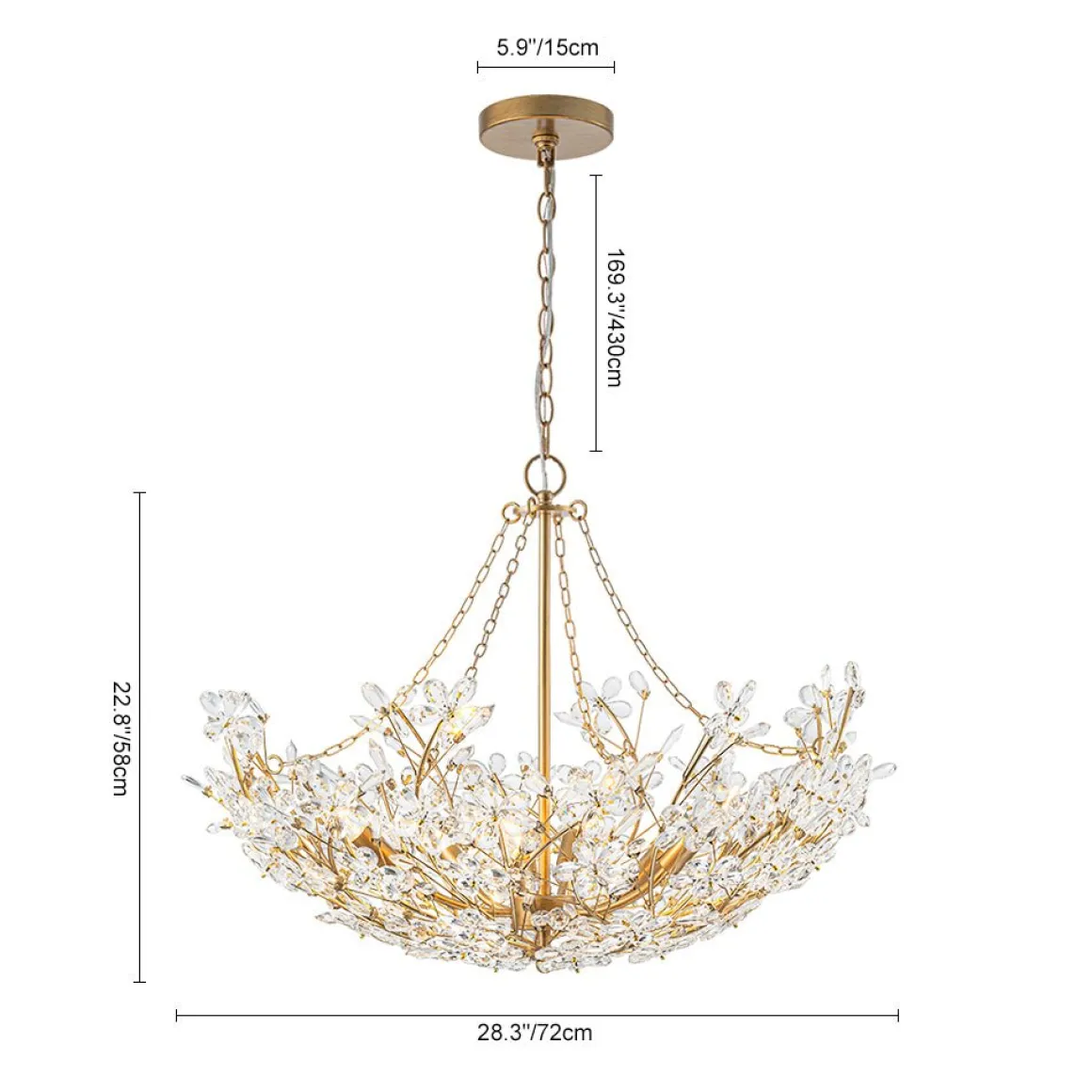 Luxe Gold Crystal Blossom Floral Basket Chandelier