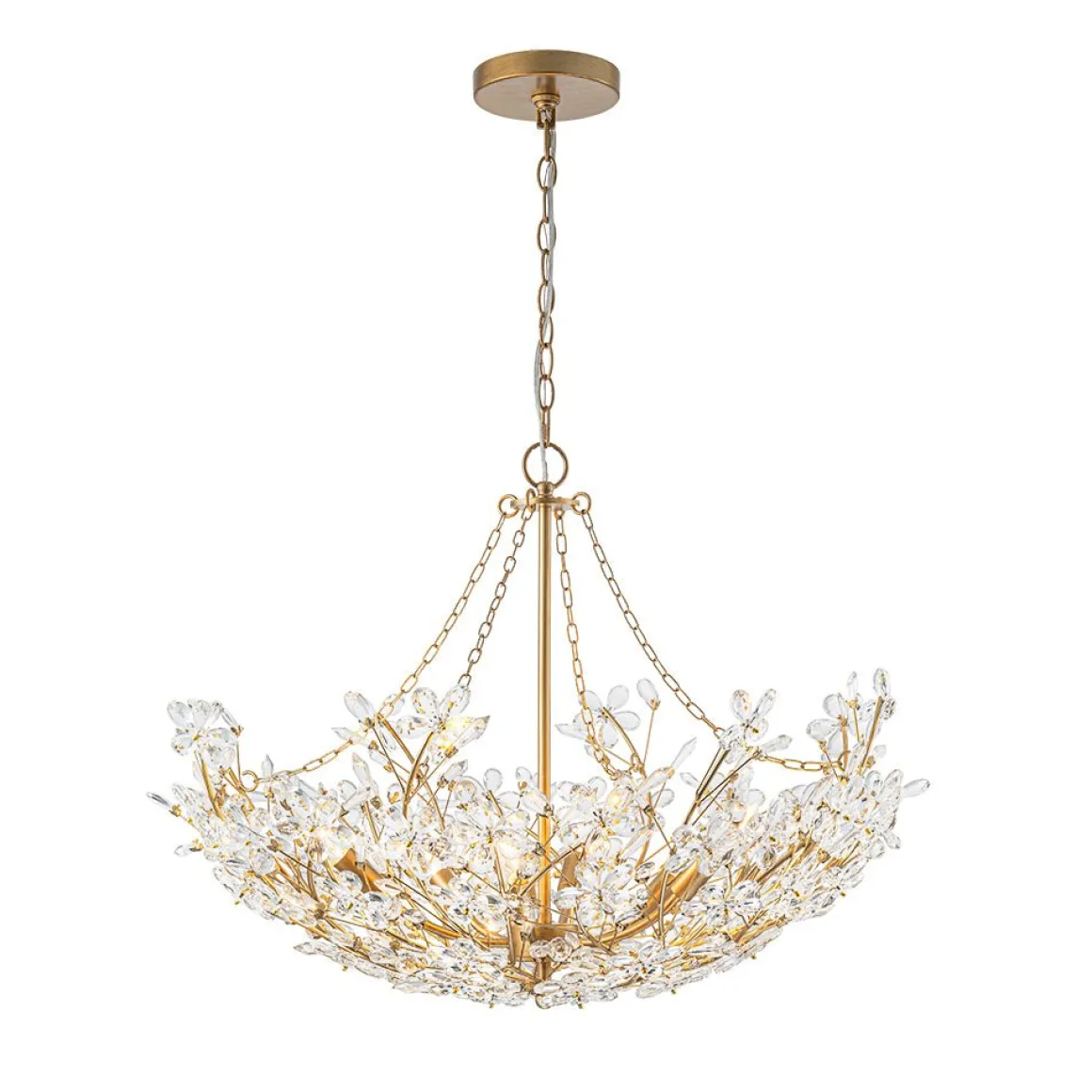 Luxe Gold Crystal Blossom Floral Basket Chandelier