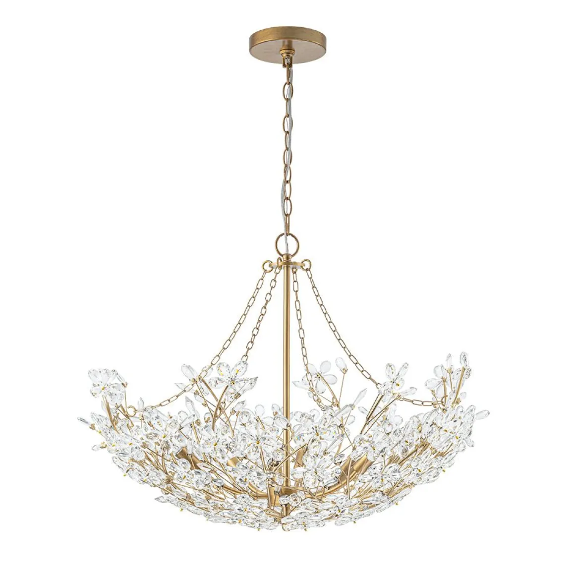 Luxe Gold Crystal Blossom Floral Basket Chandelier