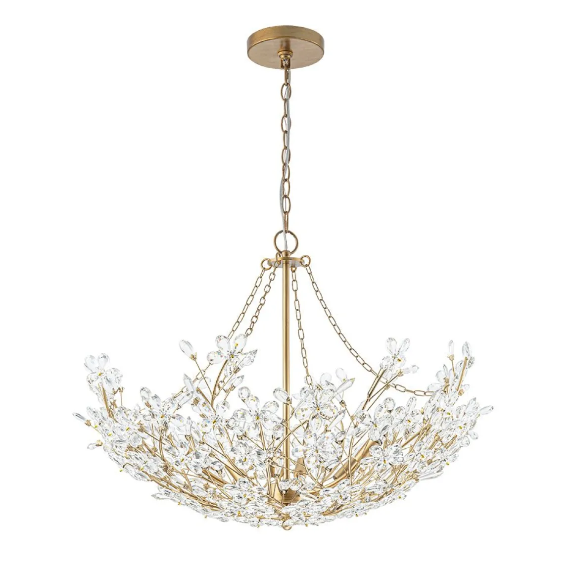 Luxe Gold Crystal Blossom Floral Basket Chandelier
