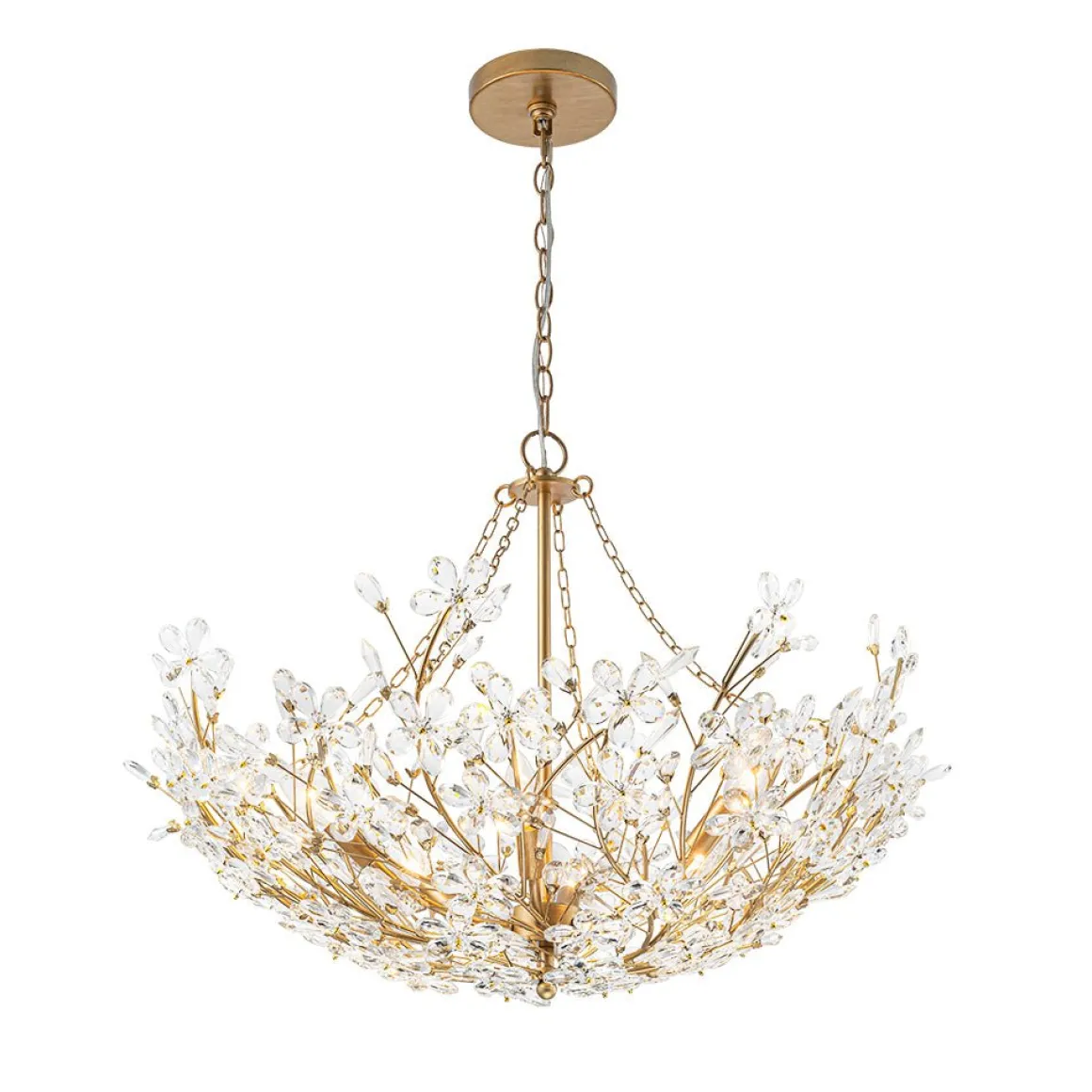 Luxe Gold Crystal Blossom Floral Basket Chandelier