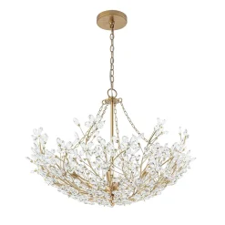 Luxe Gold Crystal Blossom Floral Basket Chandelier