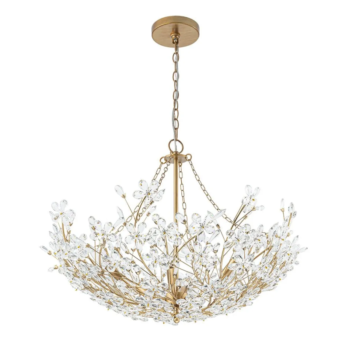 Luxe Gold Crystal Blossom Floral Basket Chandelier