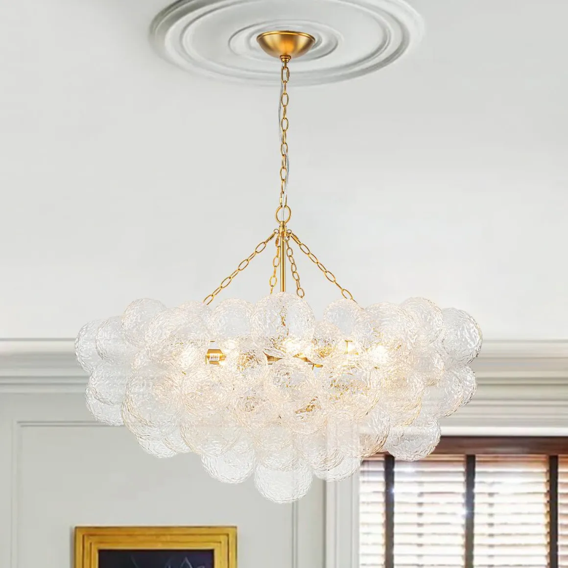 Luxe Large Cluster Rippled Glass Globe Round Bubble Chandelier