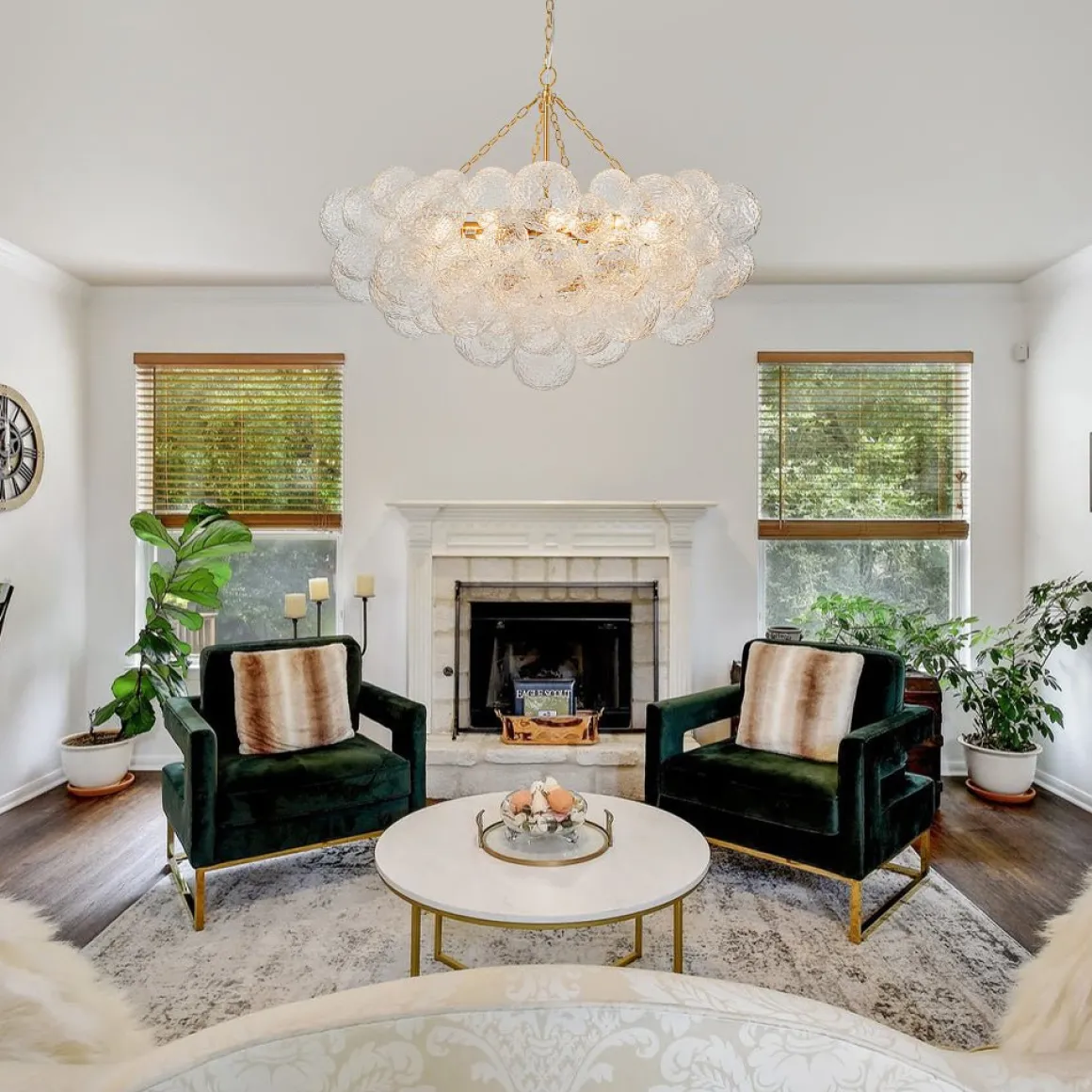 Luxe Large Cluster Rippled Glass Globe Round Bubble Chandelier