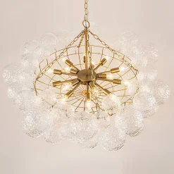 Luxe Large Cluster Rippled Glass Globe Round Bubble Chandelier