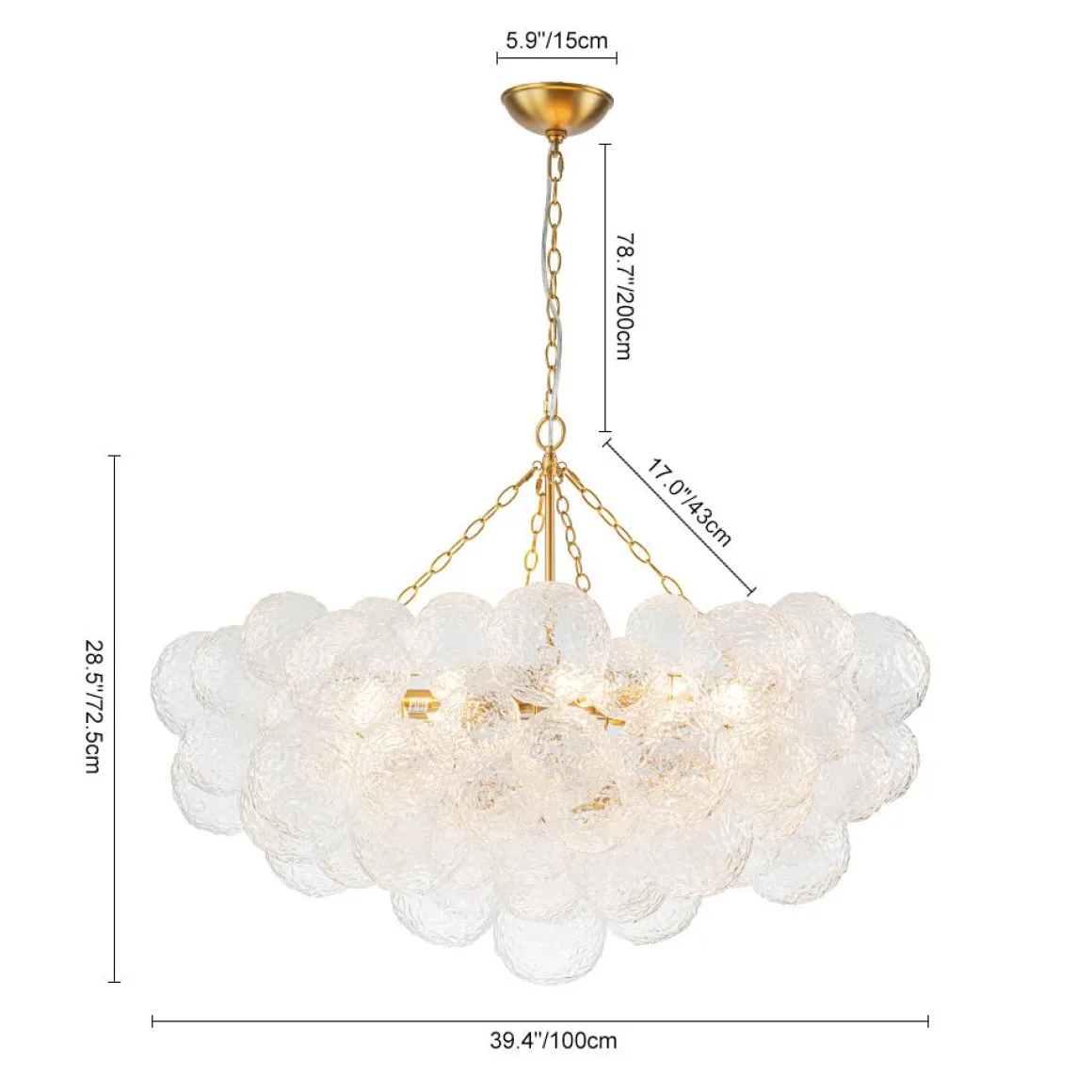 Luxe Large Cluster Rippled Glass Globe Round Bubble Chandelier