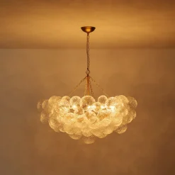 Luxe Large Cluster Rippled Glass Globe Round Bubble Chandelier