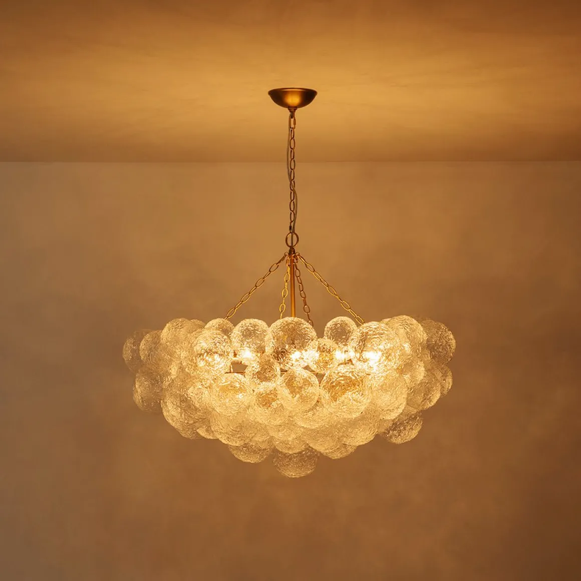 Luxe Large Cluster Rippled Glass Globe Round Bubble Chandelier