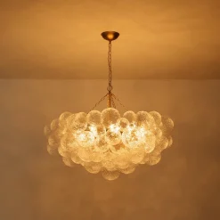 Luxe Large Cluster Rippled Glass Globe Round Bubble Chandelier