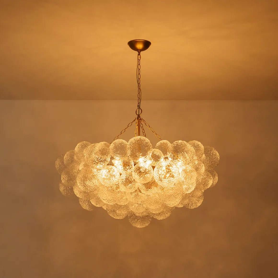 Luxe Large Cluster Rippled Glass Globe Round Bubble Chandelier