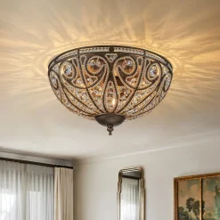Luxe Moroccan Antique Bronze Crystal Ceiling Light