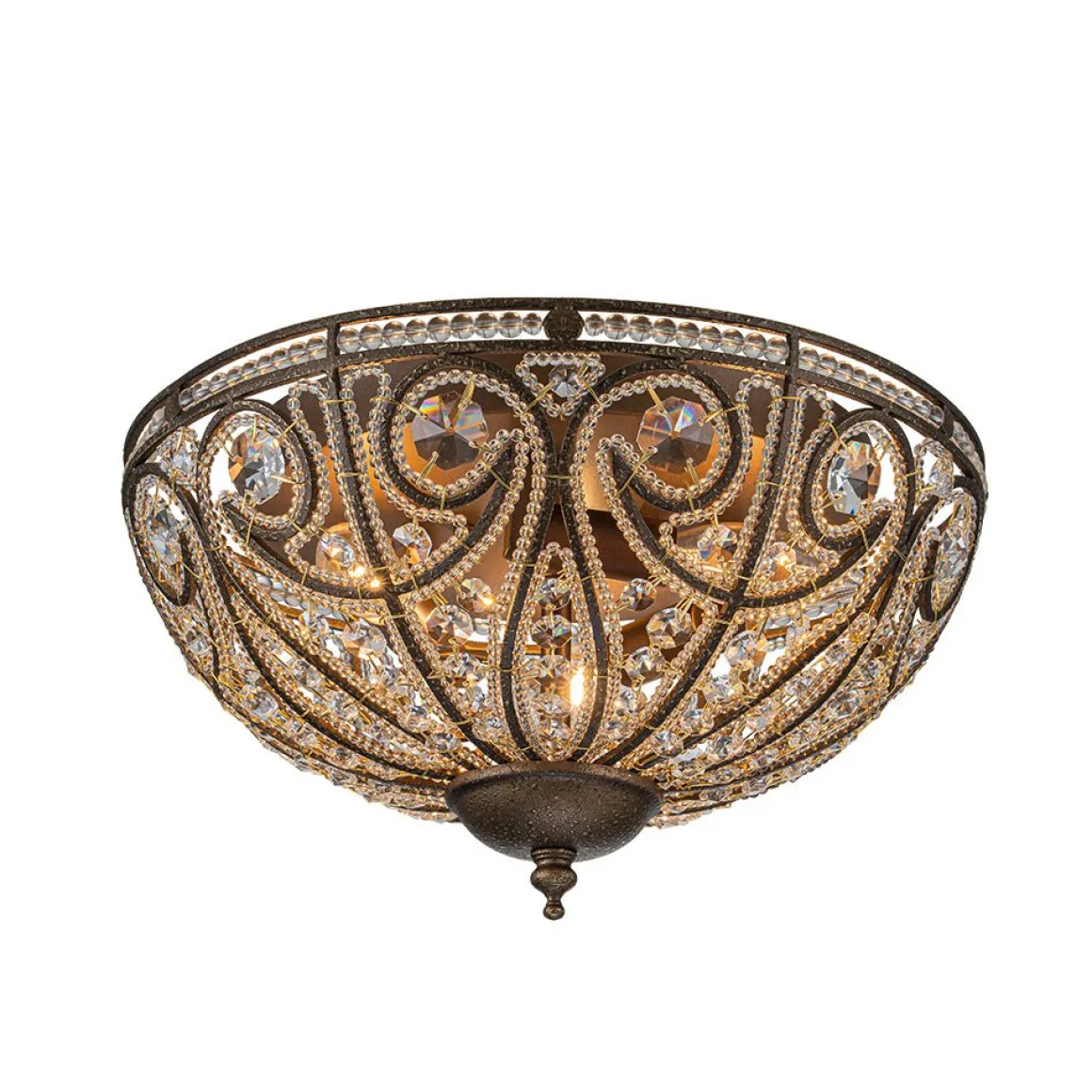 Luxe Moroccan Antique Bronze Crystal Ceiling Light