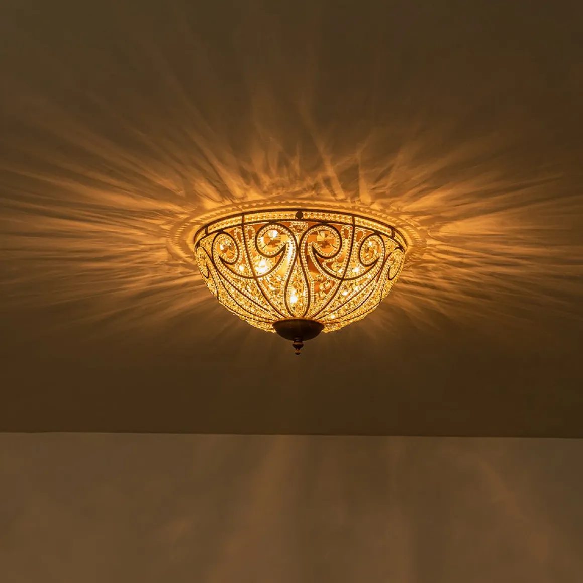 Luxe Moroccan Antique Bronze Crystal Ceiling Light