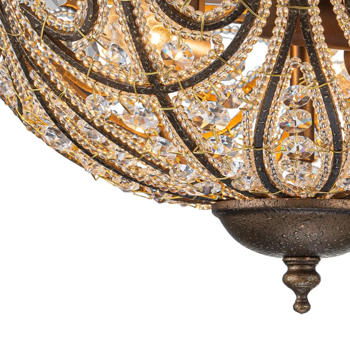Luxe Moroccan Antique Bronze Crystal Ceiling Light