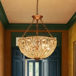 Luxe Moroccan Antique Bronze Crystal Round Cage Chandelier
