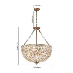 Luxe Moroccan Antique Bronze Crystal Round Cage Chandelier
