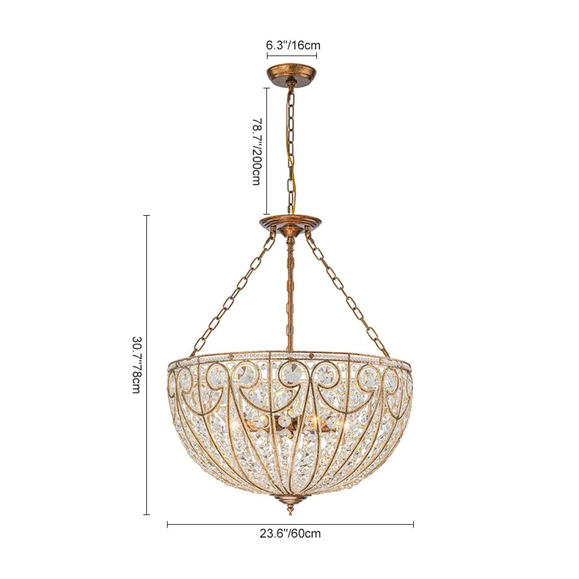Luxe Moroccan Antique Bronze Crystal Round Cage Chandelier