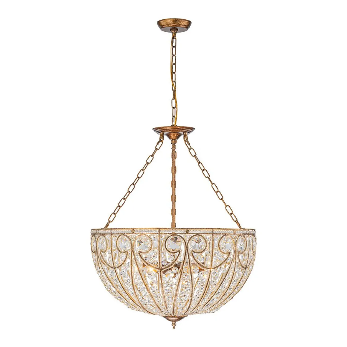 Luxe Moroccan Antique Bronze Crystal Round Cage Chandelier