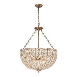 Luxe Moroccan Antique Bronze Crystal Round Cage Chandelier