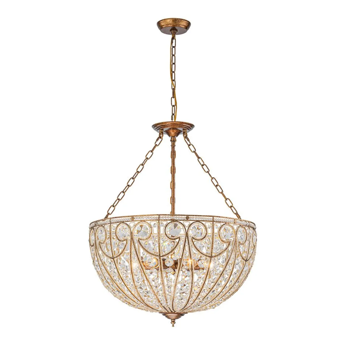 Luxe Moroccan Antique Bronze Crystal Round Cage Chandelier