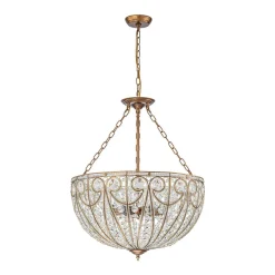 Luxe Moroccan Antique Bronze Crystal Round Cage Chandelier