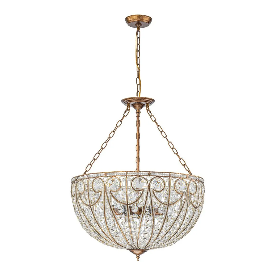Luxe Moroccan Antique Bronze Crystal Round Cage Chandelier