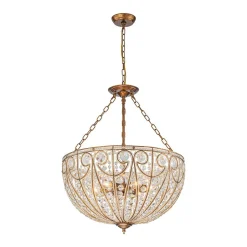 Luxe Moroccan Antique Bronze Crystal Round Cage Chandelier