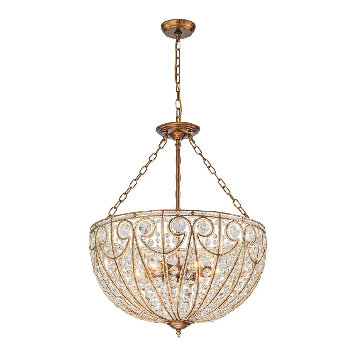 Luxe Moroccan Antique Bronze Crystal Round Cage Chandelier