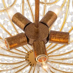 Luxe Moroccan Antique Bronze Crystal Round Cage Chandelier