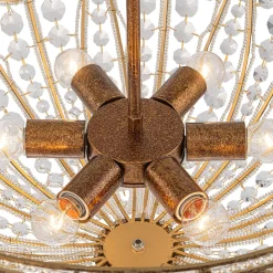 Luxe Moroccan Antique Bronze Crystal Round Cage Chandelier