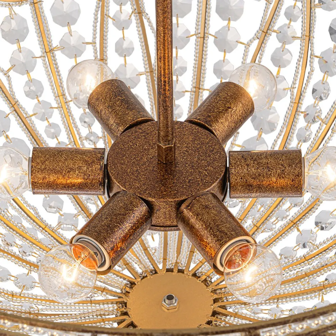 Luxe Moroccan Antique Bronze Crystal Round Cage Chandelier