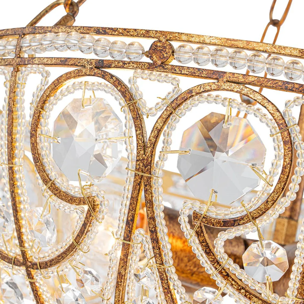 Luxe Moroccan Antique Bronze Crystal Round Cage Chandelier