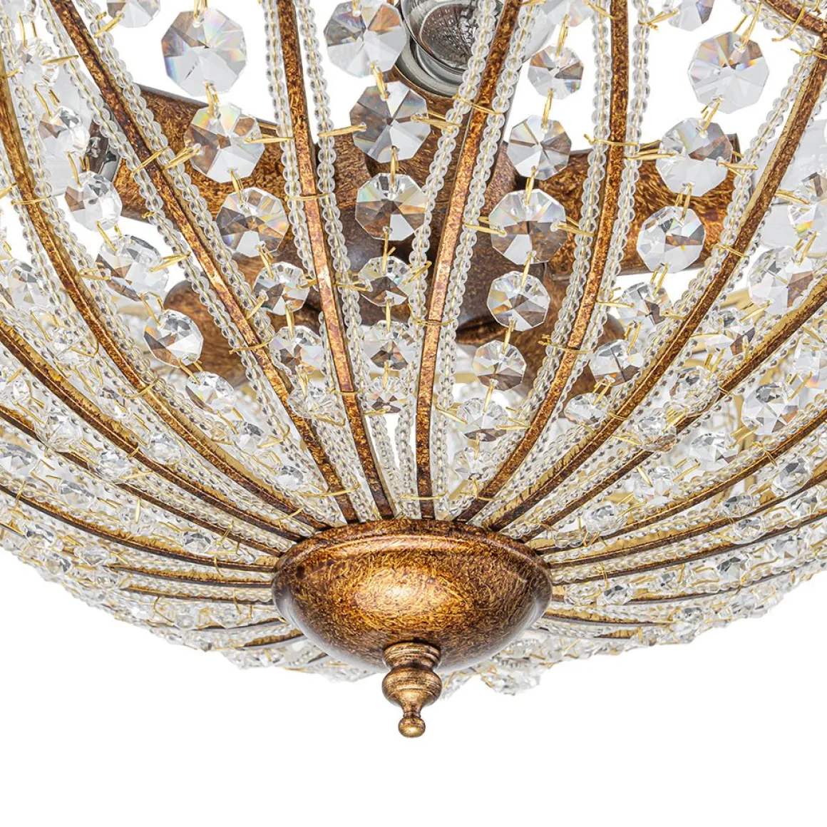 Luxe Moroccan Antique Bronze Crystal Round Cage Chandelier
