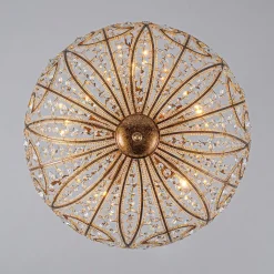 Luxe Moroccan Antique Bronze Crystal Round Cage Chandelier